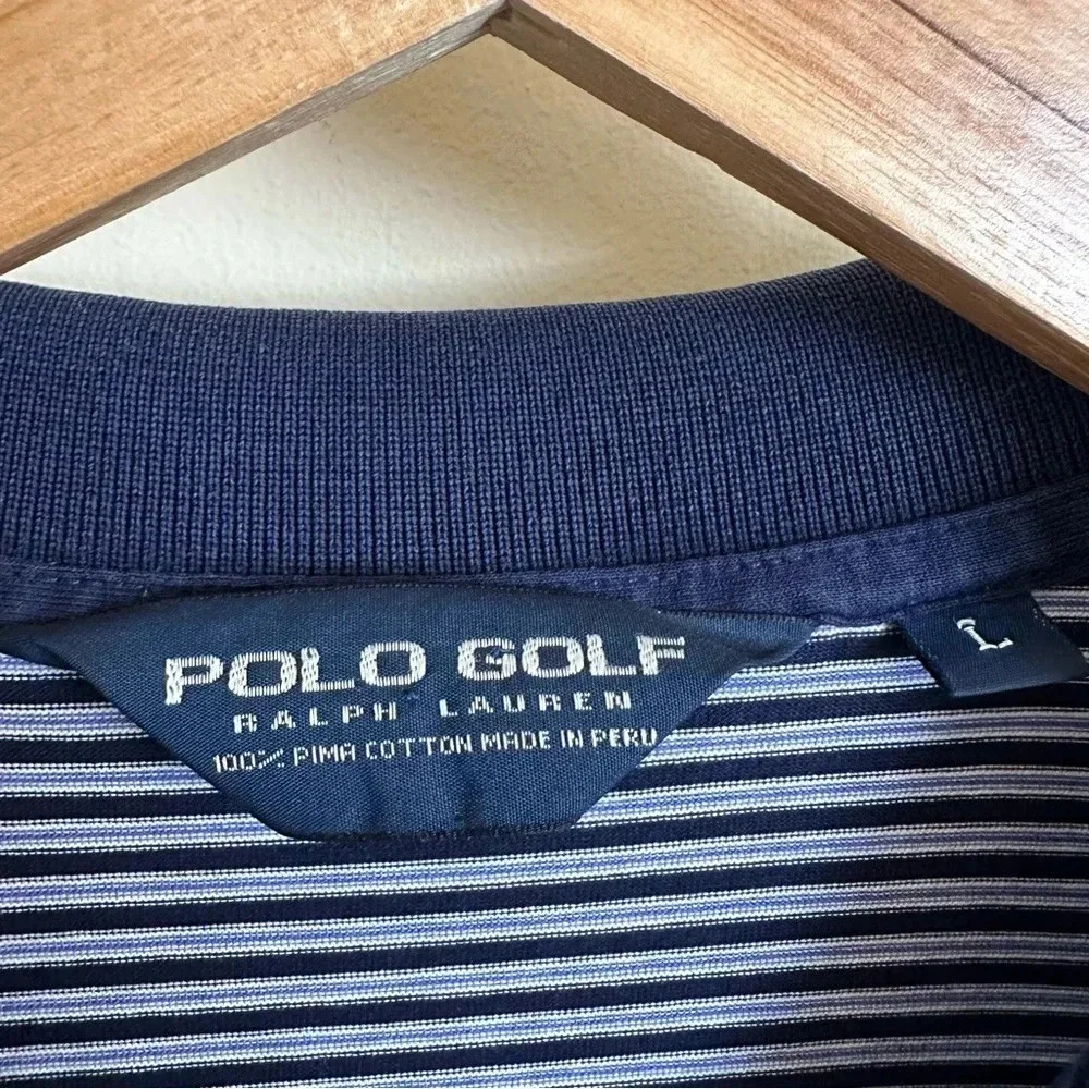 Polo‎ Golf Ralph Lauren Men’s Large Pima Cotton Striped Polo Shirt Navy Blue